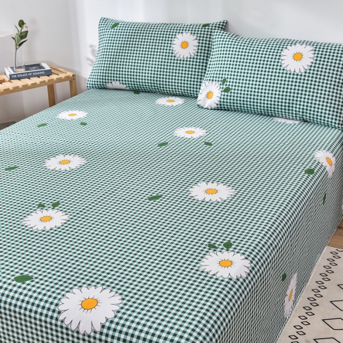 91家纺网 家纺一手货源 找家纺 韩后2025新款粗布印花床单枕套三件套雏菊