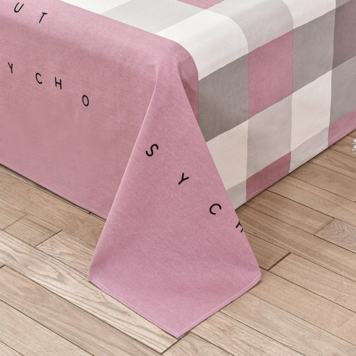 91家纺网 家纺一手货源 找家纺 韩后2025新款粗布印花床单枕套三件套格子豆沙