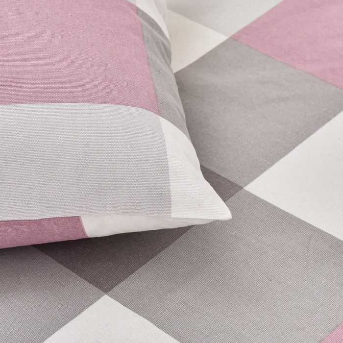 91家纺网 家纺一手货源 找家纺 韩后2025新款粗布印花床单枕套三件套格子豆沙