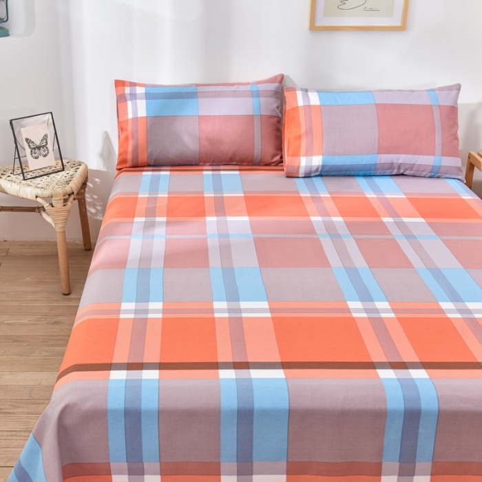 91家纺网 家纺一手货源 找家纺 韩后2025新款粗布印花床单枕套三件套格子铺桔