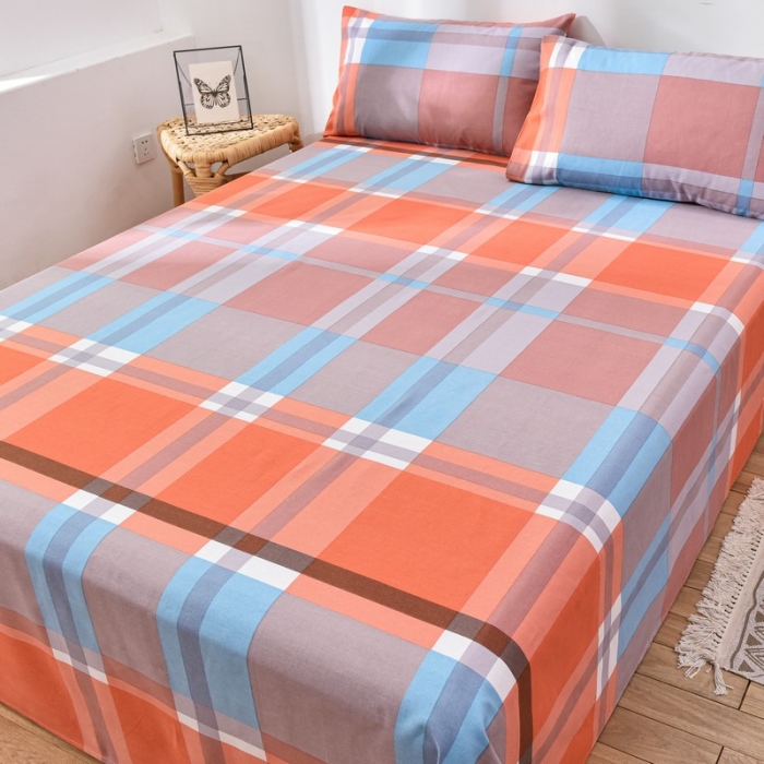 91家纺网 家纺一手货源 找家纺 韩后2025新款粗布印花床单枕套三件套格子铺桔