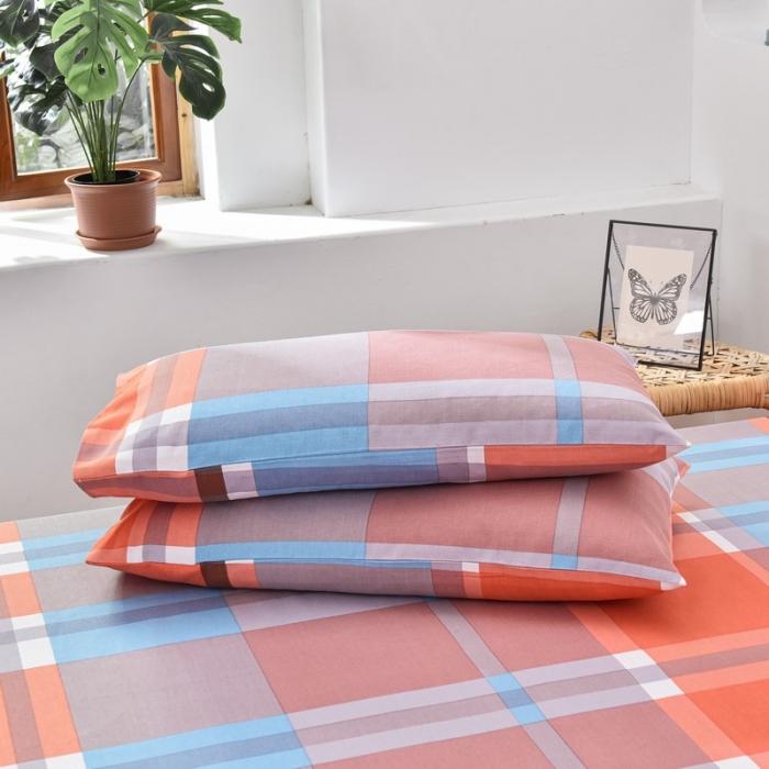91家纺网 家纺一手货源 找家纺 韩后2025新款粗布印花床单枕套三件套格子铺桔