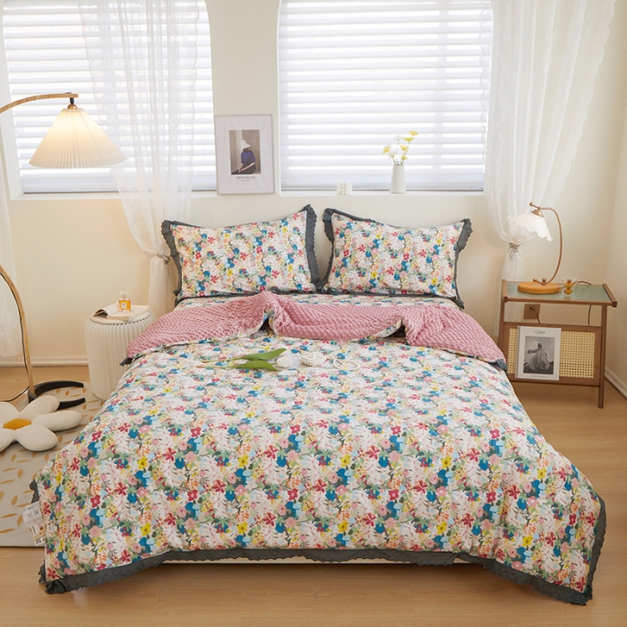 91家纺网 家纺一手货源 找家纺 一米阳光 2023新款纯棉蕾丝豆豆被被子被芯 苏蕾