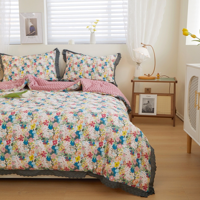 91家纺网 家纺一手货源 找家纺 一米阳光 2023新款纯棉蕾丝豆豆被被子被芯 苏蕾