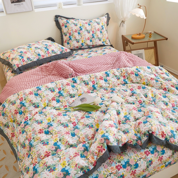 91家纺网 家纺一手货源 找家纺 一米阳光 2023新款纯棉蕾丝豆豆被被子被芯 苏蕾