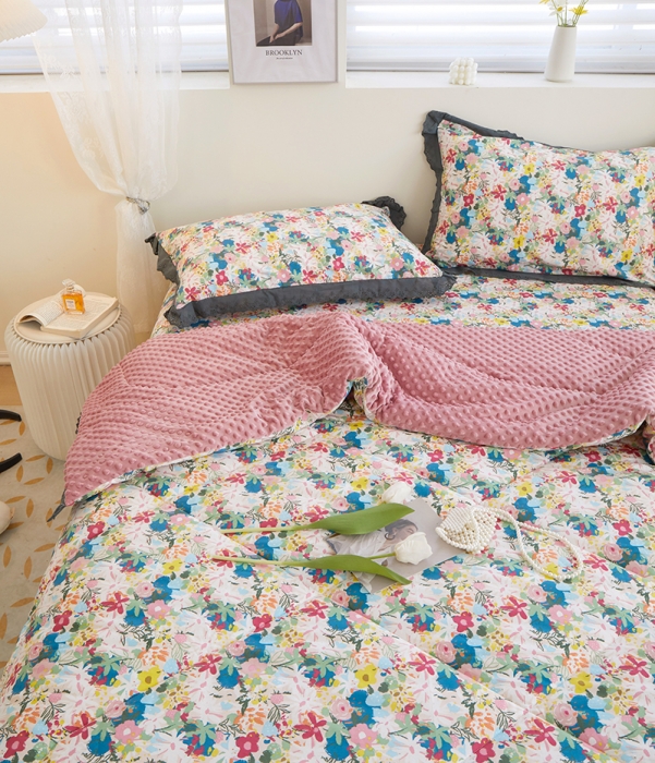 91家纺网 家纺一手货源 找家纺 一米阳光 2023新款纯棉蕾丝豆豆被被子被芯 苏蕾