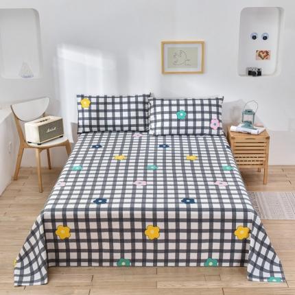 91家纺网 家纺一手货源 找家纺 韩后2025新款粗布印花床单枕套三件套花舞