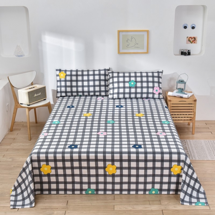 91家纺网 家纺一手货源 找家纺 韩后2025新款粗布印花床单枕套三件套花舞