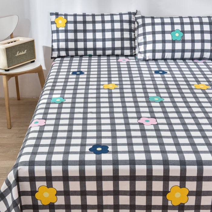 91家纺网 家纺一手货源 找家纺 韩后2025新款粗布印花床单枕套三件套花舞