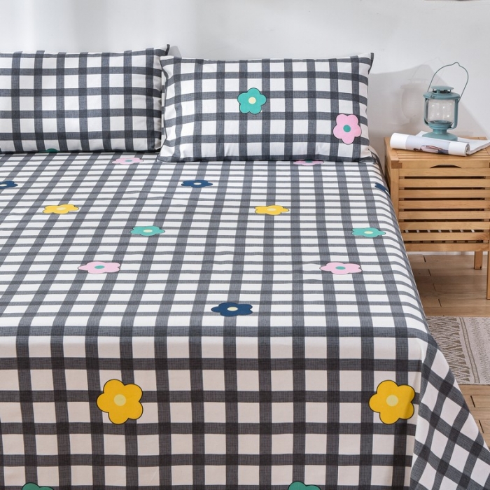 91家纺网 家纺一手货源 找家纺 韩后2025新款粗布印花床单枕套三件套花舞