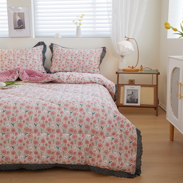 91家纺网 家纺一手货源 找家纺 一米阳光 2023新款纯棉蕾丝豆豆被被子被芯 印象