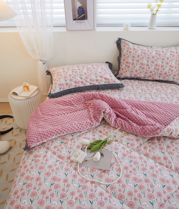 91家纺网 家纺一手货源 找家纺 一米阳光 2023新款纯棉蕾丝豆豆被被子被芯 印象