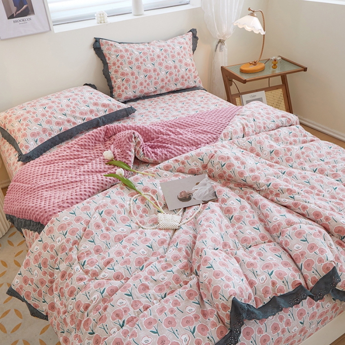 91家纺网 家纺一手货源 找家纺 一米阳光 2023新款纯棉蕾丝豆豆被被子被芯 印象