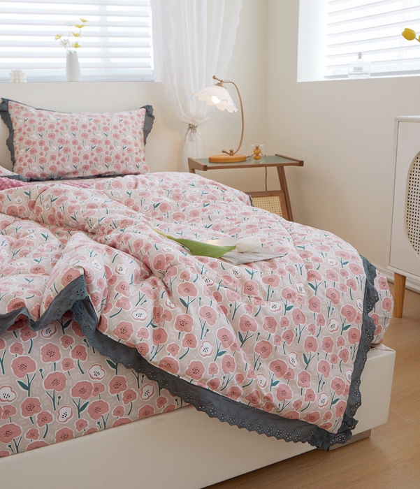 91家纺网 家纺一手货源 找家纺 一米阳光 2023新款纯棉蕾丝豆豆被被子被芯 印象