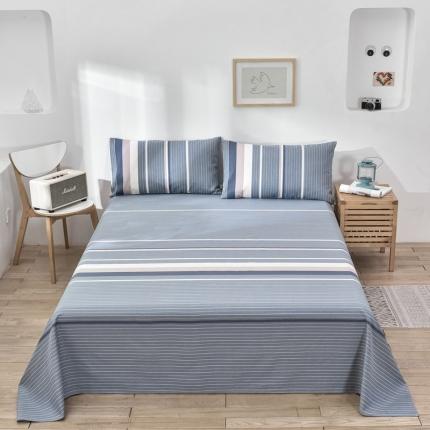 91家纺网 家纺一手货源 找家纺 韩后2025新款粗布印花床单枕套三件套条纹-灰