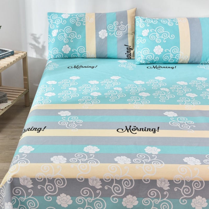 91家纺网 家纺一手货源 找家纺 韩后2025新款粗布印花床单枕套三件套早安-绿