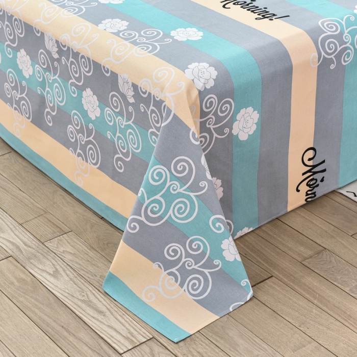 91家纺网 家纺一手货源 找家纺 韩后2025新款粗布印花床单枕套三件套早安-绿