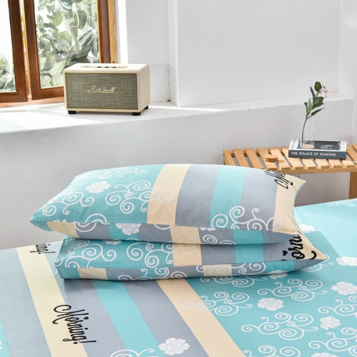 91家纺网 家纺一手货源 找家纺 韩后2025新款粗布印花床单枕套三件套早安-绿