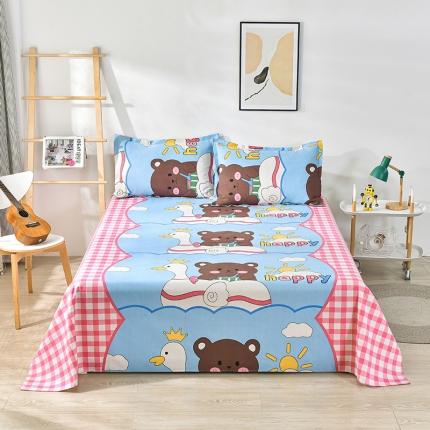 91家纺网 家纺一手货源 找家纺 韩后2025新款粗布印花床单枕套三件套happy小熊