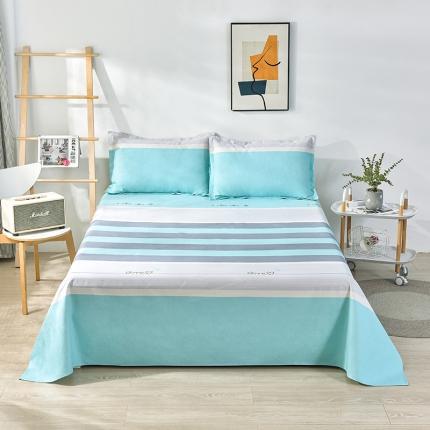 91家纺网 家纺一手货源 找家纺 韩后2025新款粗布印花床单枕套三件套经典条纹-绿