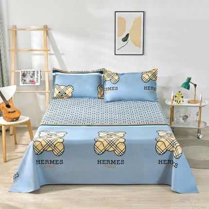 91家纺网 家纺一手货源 找家纺 韩后2025新款粗布印花床单枕套三件套快乐萌熊