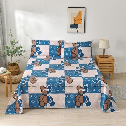 91家纺网 家纺一手货源 找家纺 韩后2025新款粗布印花床单枕套三件套潮牌泰迪