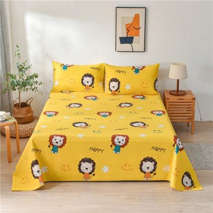 91家纺网 家纺一手货源 找家纺 韩后2025新款粗布印花床单枕套三件套欢乐小狮