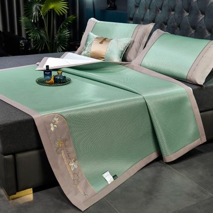 91家纺网 家纺一手货源 找家纺 小牛席业 2023新款小千鸟格-枫叶款抗菌席-鲜亮风格 小千鸟格-枫叶抗菌席(绿色)