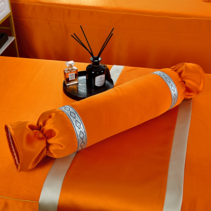 91家纺网 家纺一手货源 找家纺 莉人坊 2023新款贵妃缎织带 香水伊人 贵妃缎橘色 香水伊人床罩