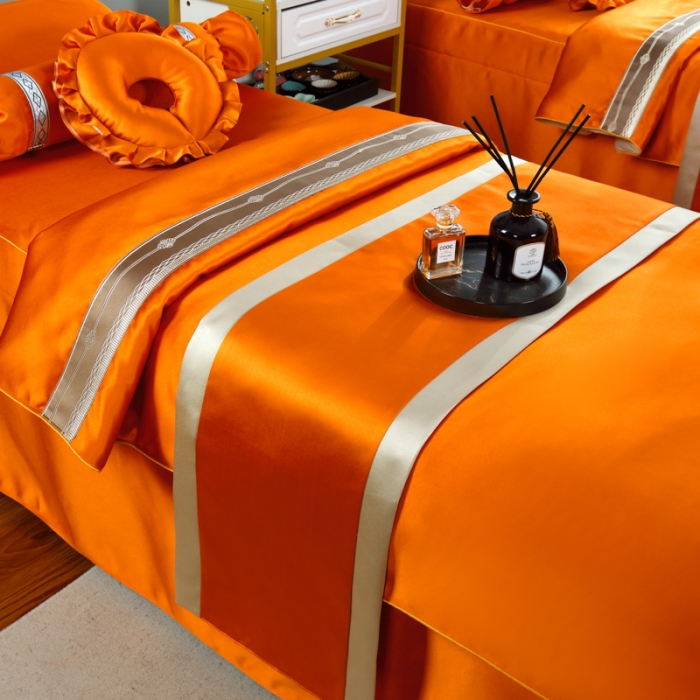 91家纺网 家纺一手货源 找家纺 莉人坊 2023新款贵妃缎织带 香水伊人 贵妃缎橘色 香水伊人床罩