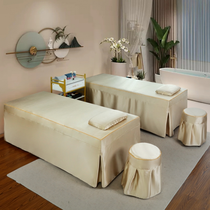 91家纺网 家纺一手货源 找家纺 莉人坊 2023新款贵妃缎织带 香水伊人 贵妃缎米黄 香水伊人床罩