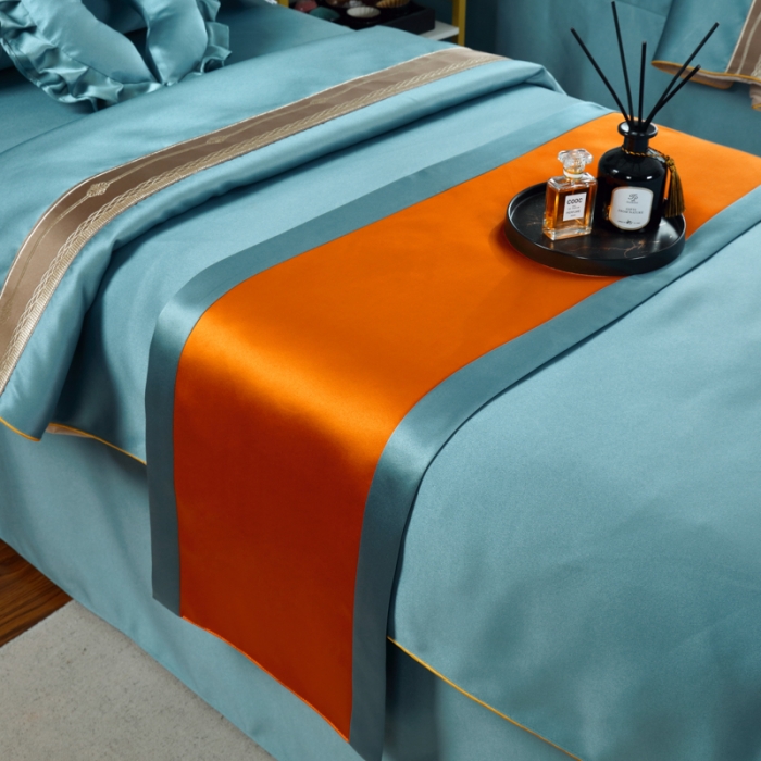 91家纺网 家纺一手货源 找家纺 莉人坊 2023新款贵妃缎织带 香水伊人 贵妃缎浅蓝 香水伊人床罩