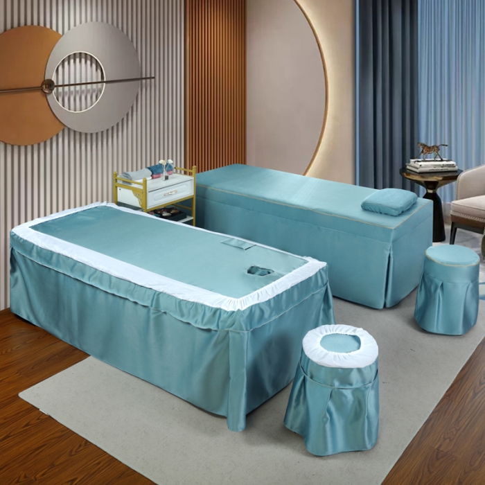 91家纺网 家纺一手货源 找家纺 莉人坊 2023新款贵妃缎织带 香水伊人 贵妃缎浅蓝 香水伊人床罩