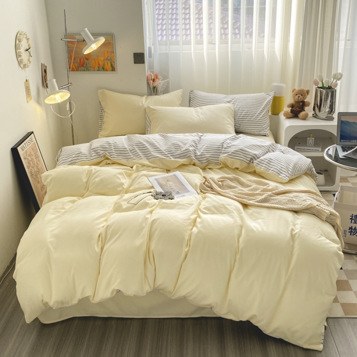 91家纺网 家纺一手货源 找家纺 雨帆家纺 2023新款条纹ins风四件套 芝士条纹