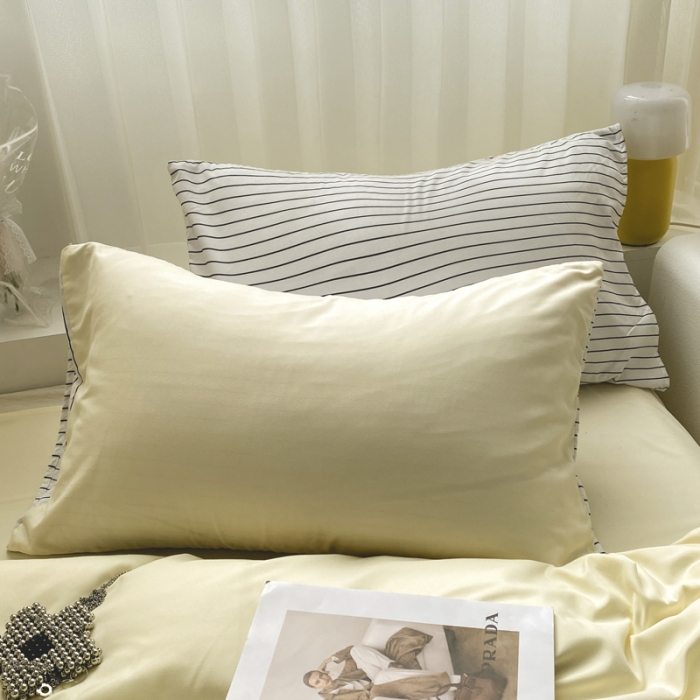 91家纺网 家纺一手货源 找家纺 雨帆家纺 2023新款条纹ins风四件套 芝士条纹