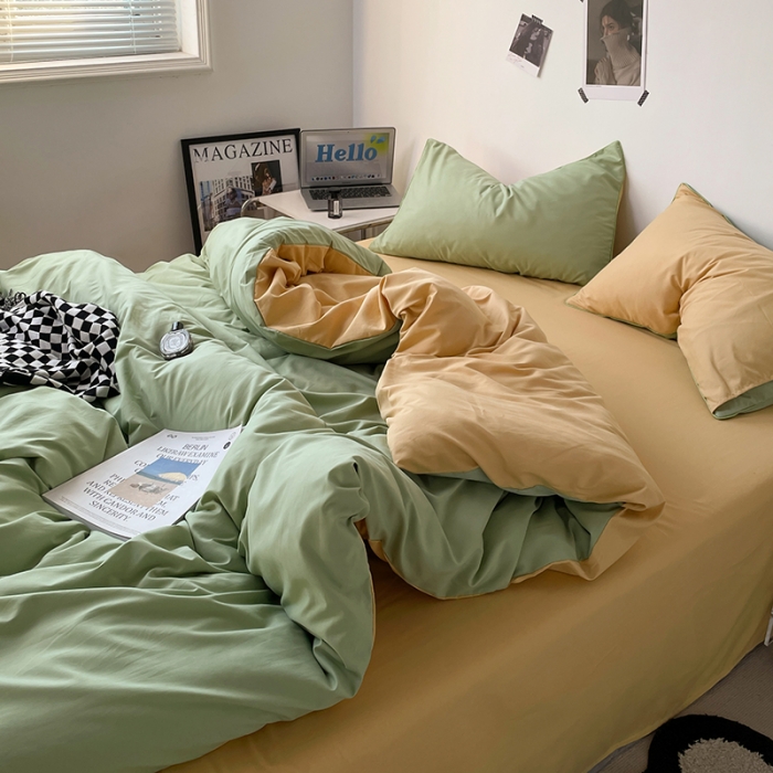 91家纺网 家纺一手货源 找家纺 （总）蓝淋家纺 2023新款双拼水洗棉高级感亲肤四件套/三件套