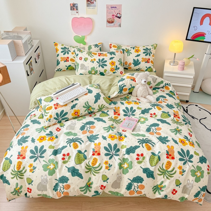 91家纺网 家纺一手货源 找家纺 川悦生活 2023新款全棉印花四件套 丛林小兔