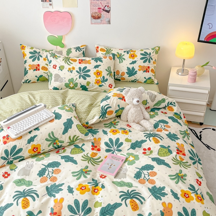 91家纺网 家纺一手货源 找家纺 川悦生活 2023新款全棉印花四件套 丛林小兔