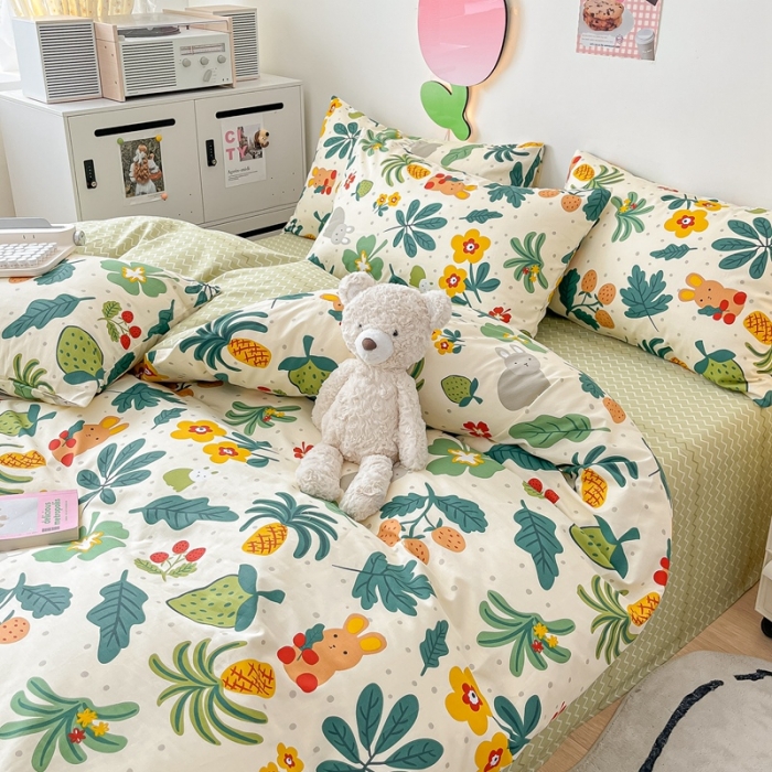 91家纺网 家纺一手货源 找家纺 川悦生活 2023新款全棉印花四件套 丛林小兔