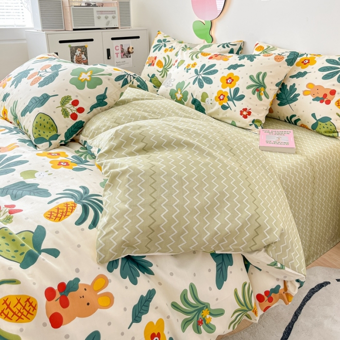 91家纺网 家纺一手货源 找家纺 川悦生活 2023新款全棉印花四件套 丛林小兔