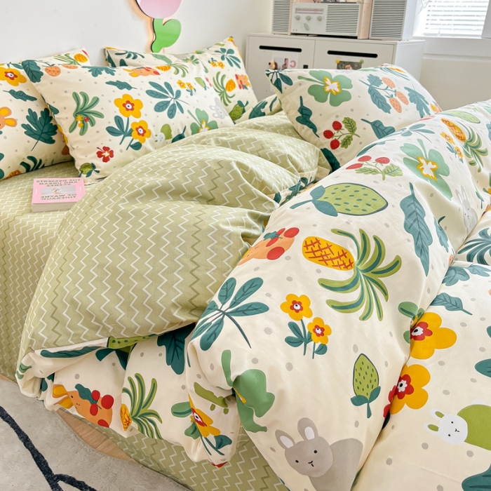 91家纺网 家纺一手货源 找家纺 川悦生活 2023新款全棉印花四件套 丛林小兔