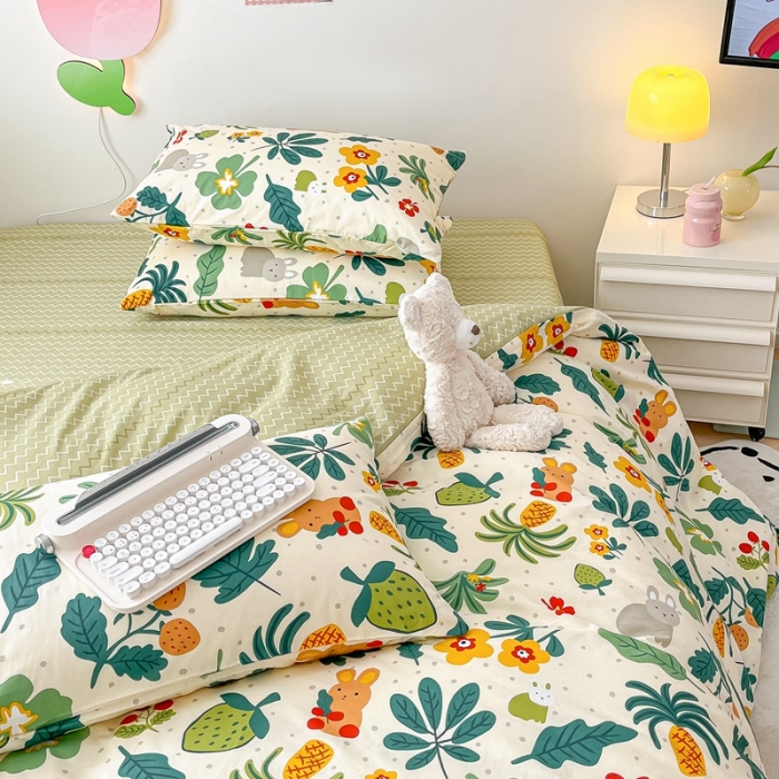 91家纺网 家纺一手货源 找家纺 川悦生活 2023新款全棉印花四件套 丛林小兔