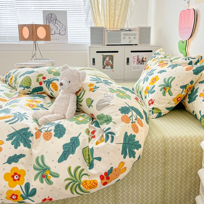 91家纺网 家纺一手货源 找家纺 川悦生活 2023新款全棉印花四件套 丛林小兔