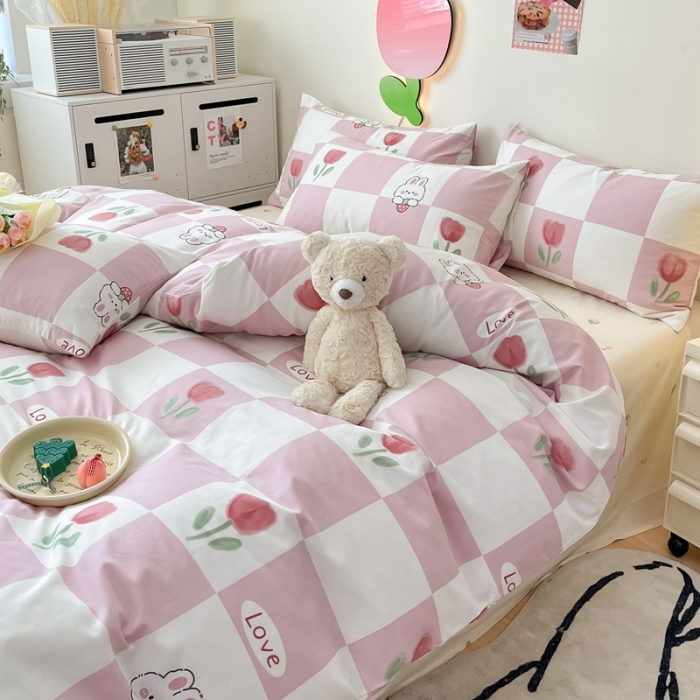 91家纺网 家纺一手货源 找家纺 川悦生活 2023新款全棉印花四件套 格子花