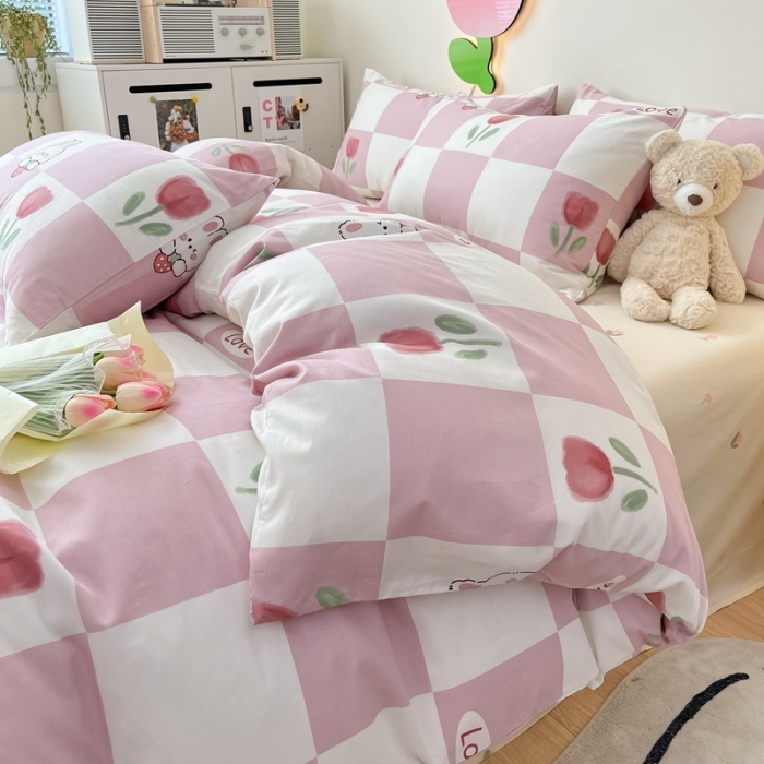 91家纺网 家纺一手货源 找家纺 川悦生活 2023新款全棉印花四件套 格子花