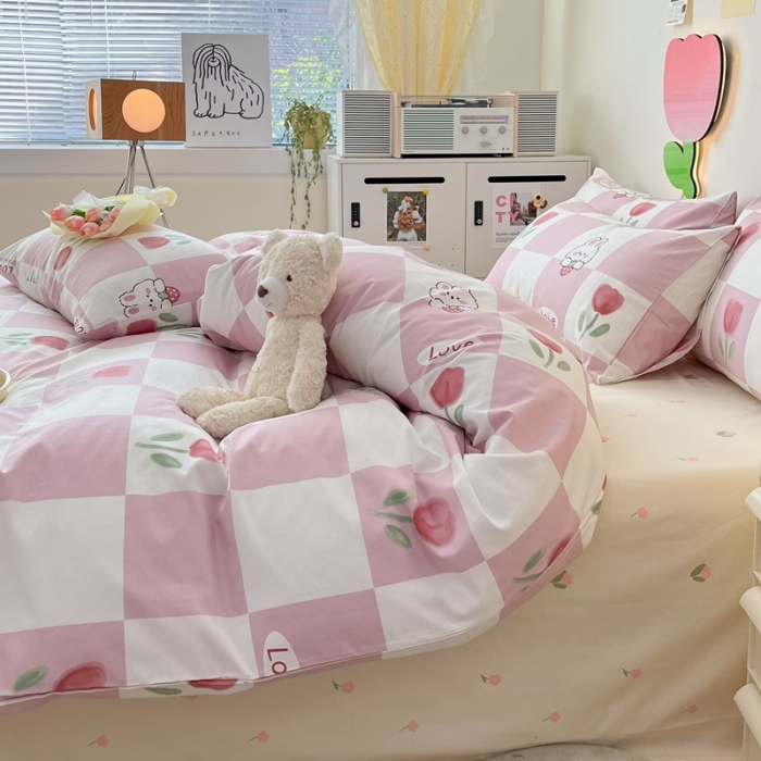 91家纺网 家纺一手货源 找家纺 川悦生活 2023新款全棉印花四件套 格子花