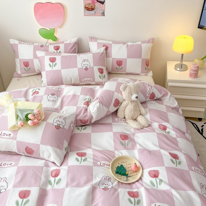 91家纺网 家纺一手货源 找家纺 川悦生活 2023新款全棉印花四件套 格子花