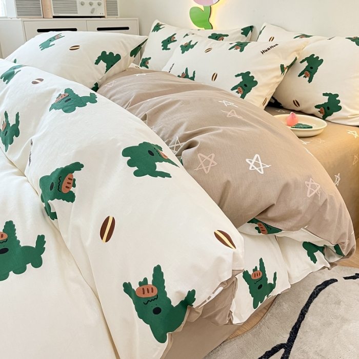 91家纺网 家纺一手货源 找家纺 川悦生活 2023新款全棉印花四件套 韩国小狗