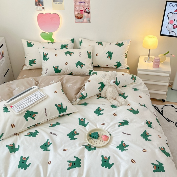 91家纺网 家纺一手货源 找家纺 川悦生活 2023新款全棉印花四件套 韩国小狗