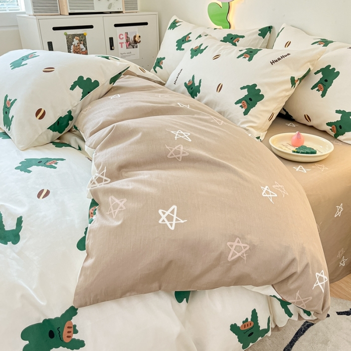 91家纺网 家纺一手货源 找家纺 川悦生活 2023新款全棉印花四件套 韩国小狗